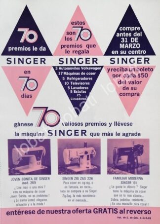 CARTEL ANTIGUO ORIGINAL DE MINI CARTEL. MAQUINAS DE COSER SINGER 1970 /239