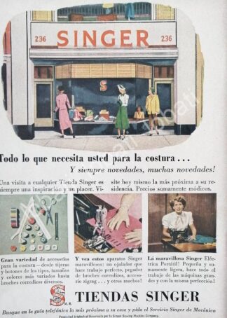 CARTEL ANTIGUO ORIGINAL DE MINI CARTEL. MAQUINAS DE COSER SINGER 1950s /238