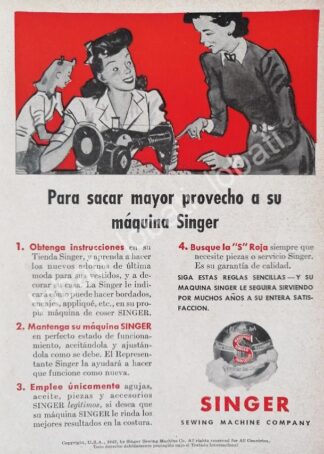 CARTEL ANTIGUO ORIGINAL DE MINI CARTEL. MAQUINAS DE COSER SINGER 1950s /236