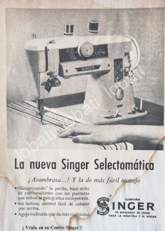 CARTEL ANTIGUO ORIGINAL DE MINI CARTEL. MAQUINAS DE COSER SINGER SELECTOMATICA 1960s /235
