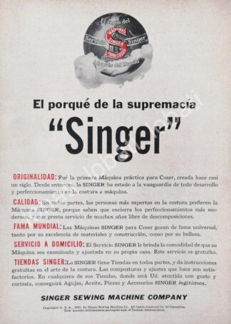 CARTEL ANTIGUO ORIGINAL DE MINI CARTEL. MAQUINAS DE COSER SINGER 1940s 50s /233