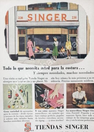 CARTEL ANTIGUO ORIGINAL DE MINI CARTEL. MAQUINAS DE COSER SINGER 1940s 50s /227