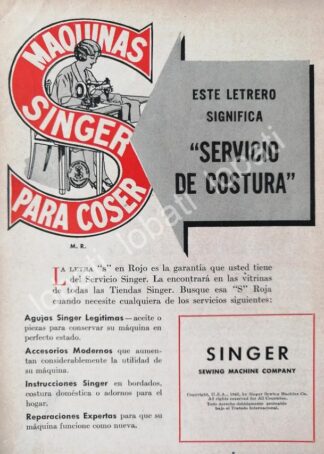 CARTEL ANTIGUO ORIGINAL DE MINI CARTEL. MAQUINAS DE COSER SINGER 1940s 50s /220