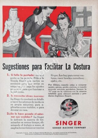 CARTEL ANTIGUO ORIGINAL DE MINI CARTEL. MAQUINAS DE COSER SINGER 1940s 50s /219