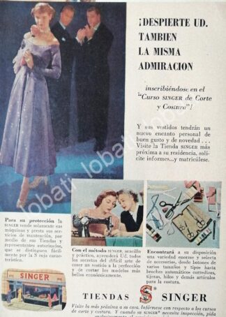CARTEL ANTIGUO ORIGINAL DE MINI CARTEL MAQUINAS DE COSER SINGER 1950s /214