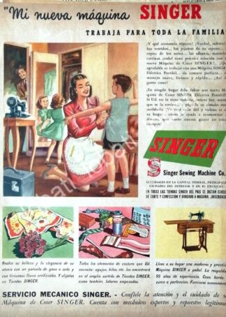CARTEL ANTIGUO ORIGINAL DE DE MAQUINAS DE COSER SINGER 1946 /243