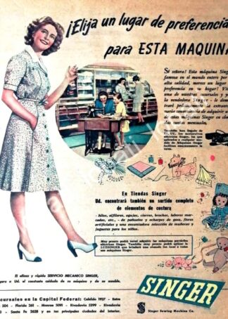 CARTEL ANTIGUO ORIGINAL DE PUBLICIDAD ANTIGUA DE MAQUINAS DE COSER SINGER 1946 /242