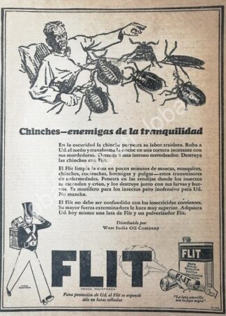 CARTEL ANTIGUO ORIGINAL DE INSECTICIDA FLITT 1929 /No43