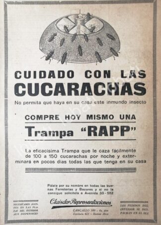 CARTEL ANTIGUO ORIGINAL DE TRAMPA PARA CUCARACHAS RAPP 1930 /37