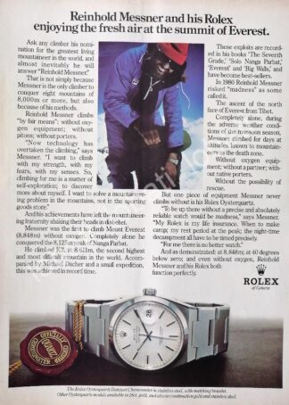 CARTEL ANTIGUO ORIGINAL DE EL ALPINISTA REINHOLD MESSNER & RELOJES ROLEX 1980s /90 FEP