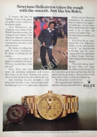 CARTEL ANTIGUO ORIGINAL DE EL GOLFISTA SEVERIANO BALLESTEROS Y RELOJES ROLEX 1980s / 89 FEP