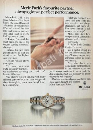 CARTEL ANTIGUO ORIGINAL DE MERLE PARK Y RELOJES ROLEX 1980s / 85 /FEP