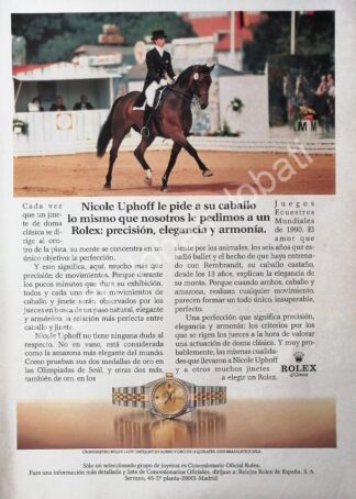 CARTEL ANTIGUO ORIGINAL DE NICOLE HUPHOFF Y RELOJES ROLEX 1980s / 71 /FEP