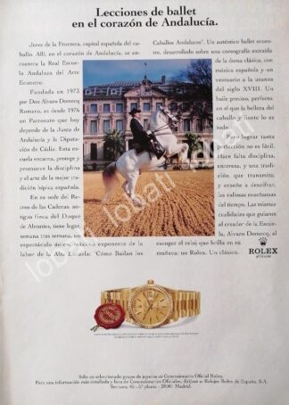 CARTEL ANTIGUO ORIGINAL DE LA ESCUELA ANDALUZA DEL ARTE ECUESTRE Y RELOJES ROLEX 1990s / 68