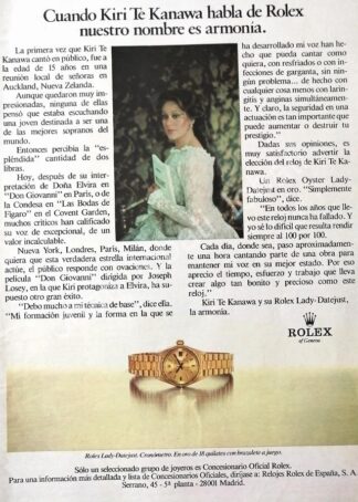 CARTEL ANTIGUO ORIGINAL DE KIRI TE KANAWA Y RELOJES ROLEX 1990s / 67/ FEP