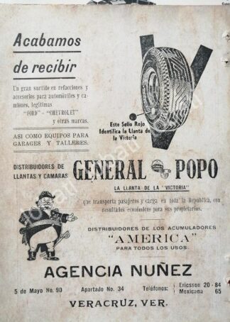 CARTEL ANTIGUO ORIGINAL DE NEUMATICOS. LLANTAS GENERAL POPO 19450s /144