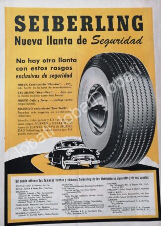 CARTEL ANTIGUO ORIGINAL DE PUBLICIDAD RETRO DE LLANTAS SEIBERLING 1952 /134 MUY RARO
