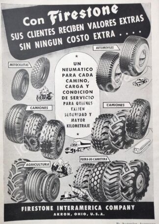 CARTEL ANTIGUO ORIGINAL DE PUBLICIDAD RETRO DE LLANTAS FIRESTONE 1949 /132