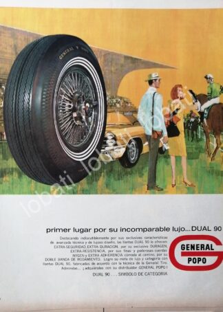 CARTEL ANTIGUO ORIGINAL DE LLANTAS GENERAL POPO, DUAL 90 1960s /N67