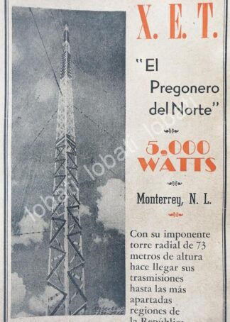 CARTEL ANTIGUO ORIGINAL DE RADIO DIFUSORA XET RADIO MONTERREY 1950 /65