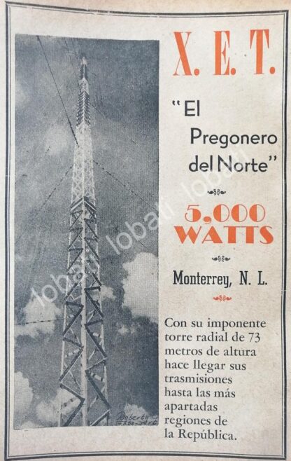 CARTEL ANTIGUO ORIGINAL DE RADIO DIFUSORA XET RADIO MONTERREY 1950 /65