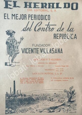 CARTEL ANTIGUO ORIGINAL DE AFICHE DEL DIARIO EL HERALDO, SAN LUIS POTOSI 1948 /64