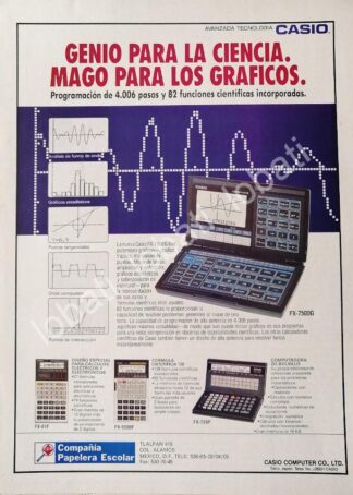 CARTEL ANTIGUO ORIGINAL DE CALCULADORA GRAFICA CASIO FX-7500G 1988 /268