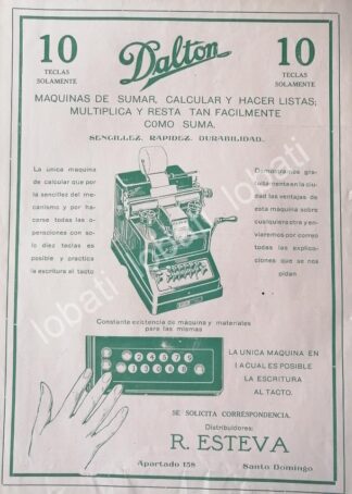 CARTEL ANTIGUO ORIGINAL DE MAQUINA SUMADORA DALTON 1920 /265 SUPER RARO 10+++