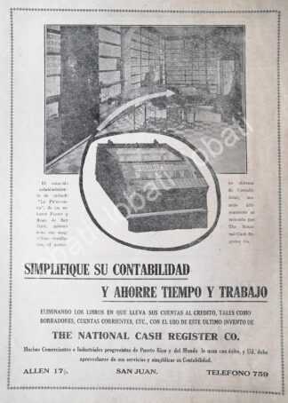 CARTEL ANTIGUO ORIGINAL DE SUMADORA Y CAJA REGISTRADORA NATIONAL 1917 /264