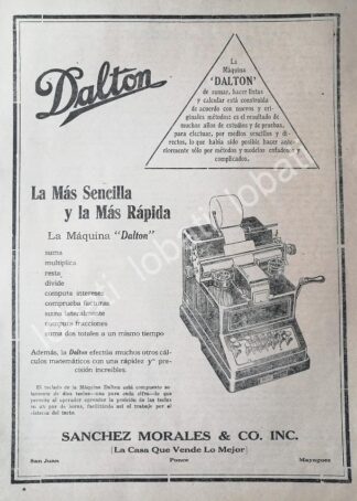 CARTEL ANTIGUO ORIGINAL DE MAQUINA SUMADORA DALTON 1917 /263 SUPER RARO 10+++