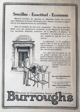 CARTEL ANTIGUO ORIGINAL DE MAQUINA SUMADORA BURROUGHS 1917 /261 SUPER RARO 10+