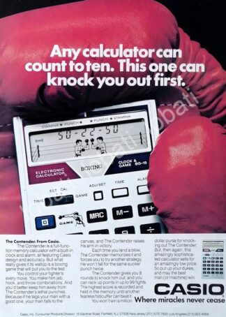 CARTEL ANTIGUO ORIGINAL DE CALCULADORA. CASIO THE CONTENDER 1981 /260 MUY RARO