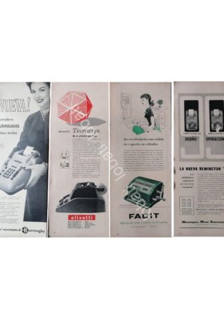 CARTEL ANTIGUO ORIGINAL DE SET DE 4 AFICHES, SUMADORAS VARIAS 1950s /252