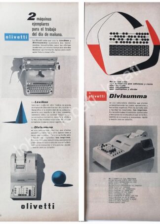 CARTEL ANTIGUO ORIGINAL DE SET DE 2 AFICHES, SUMADORAS OLIVETTI DIVISUMA /251