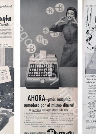 CARTEL ANTIGUO ORIGINAL DE SET DE 3 AFICHES, SUMADORAS BURROUGHS 1950s /250