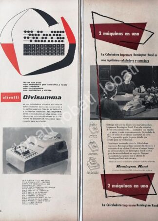 CARTEL ANTIGUO ORIGINAL DE SET DE 2 AFICHES, SUMADORAS OLIVETTI & REMINGTON 1950s /249