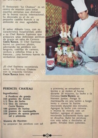 CARTEL ANTIGUO ORIGINAL DE CERVEZA CARTA BLANCA Y RESTAURANTE LE CHATEAU 1970s