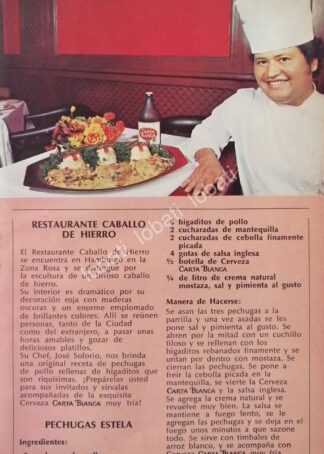 CARTEL ANTIGUO ORIGINAL DE CERVEZA CARTA BLANCA Y RESTAURANTE CABALLO DE HIERRO 1970s /169