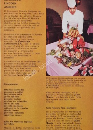 CARTEL ANTIGUO ORIGINAL DE CERVEZA CARTA BLANCA Y RESTAURANTE LINCOLN AMBERES 1970s /169