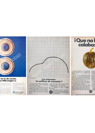 CARTEL ANTIGUO ORIGINAL DE SET DE 3 AFICHES VOLKSWAGEN 1970s /692