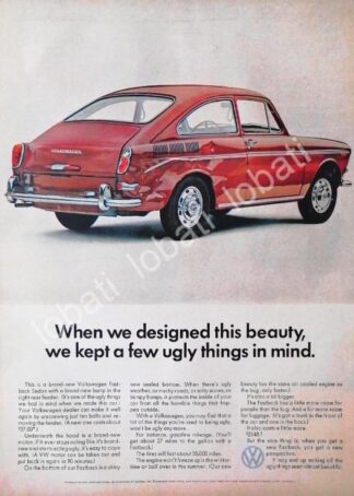 CARTEL ANTIGUO ORIGINAL DE AUTOS VOLKSWAGEN FASTBACK SEDAN TIPO 3 / 1961 /651
