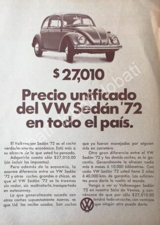 CARTEL ANTIGUO ORIGINAL DE AUTOS VOLKSWAGEN VOCHO 1972 /650