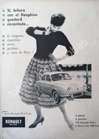 CARTEL ANTIGUO ORIGINAL DE AUTOS RENAULT DAUPHINE 1959 PRIMERA GENERACION /701