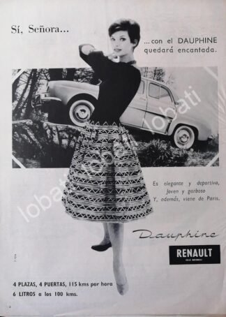 CARTEL ANTIGUO ORIGINAL DE AUTOS RENAULT DAUPHINE 1959 /698 PRIMERA GENERACION /700