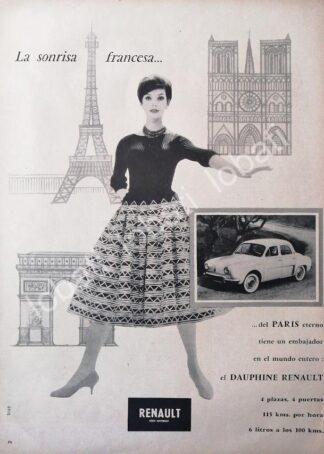 CARTEL ANTIGUO ORIGINAL DE AUTOS RENAULT DAUPHINE 1959 /698 PRIMERA GENERACION /699
