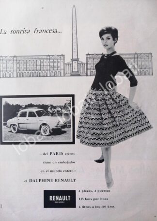 CARTEL ANTIGUO ORIGINAL DE AUTOS RENAULT DAUPHINE 1959 /698 PRIMERA GENERACION /698