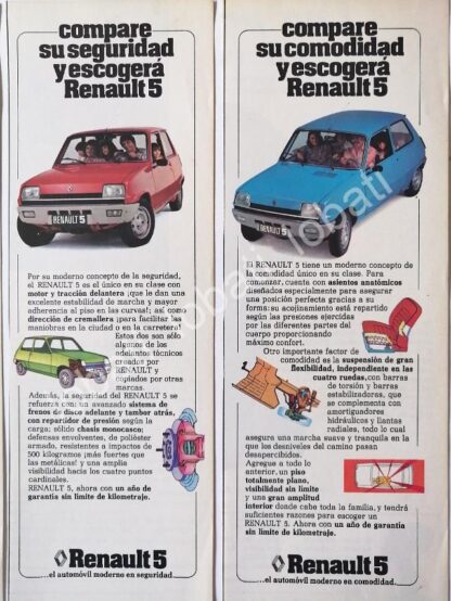 CARTEL ANTIGUO ORIGINAL DE SET DE 4 AFICHES AUTOS RENAULT 5 "EL ZAPATITO" 1974 /696 - Image 3