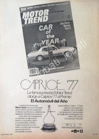 CARTEL ANTIGUO ORIGINAL DE AUTOS CHEVROLET CAPRICE 1977 / 824