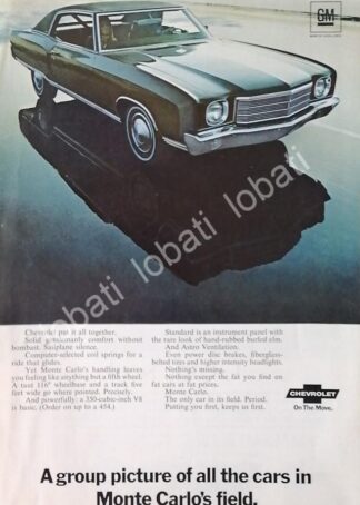 CARTEL ANTIGUO ORIGINAL DE AUTOS CHEVROLET MONTE CARLO 1970 / 817