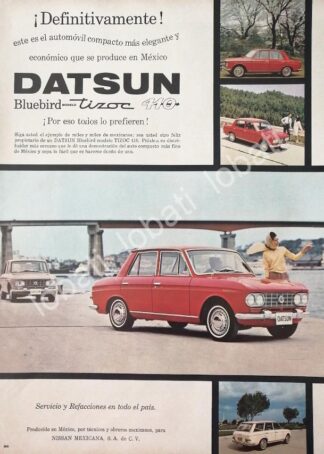 CARTEL ANTIGUO ORIGINAL DE AUTOS NISSAN DATSUN BLUEBIRD TIZOC 410 1964 / 809
